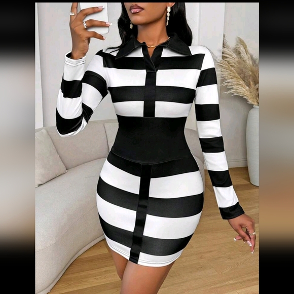Dresses & Skirts - Black and White Striped Women's Dress